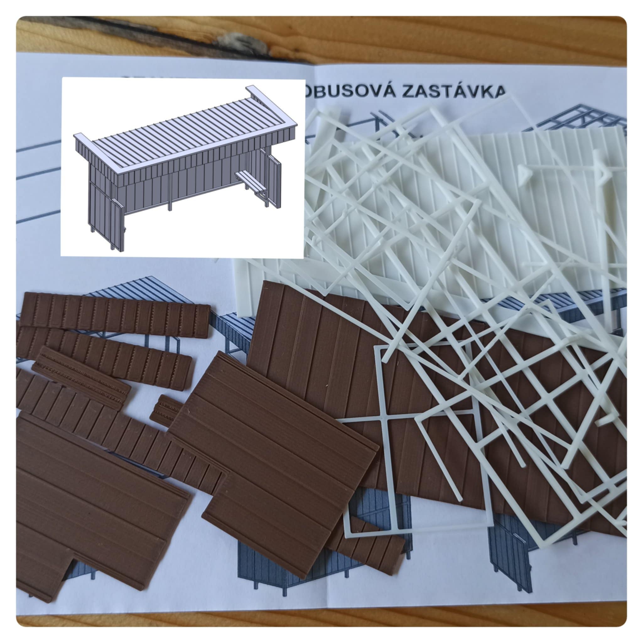 Autobusová zastávka dřevěná stavebnice 1:43